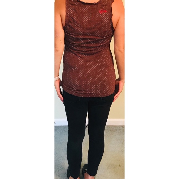 Brown V- Neck Tank w/ Red Polka Dots - Picture 3 of 3